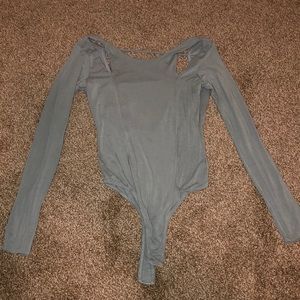 Dusty blue bodysuit with open back
